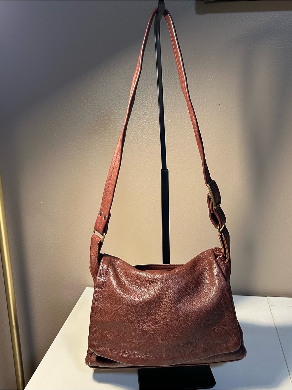 Deerskin Of Heacock Vintage Burgundy Shoulder Bag Crossbody Soft Leather
